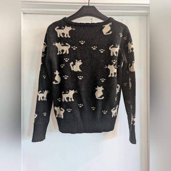 Kitty cat black and cream button down cardigan - Picture 5 of 5